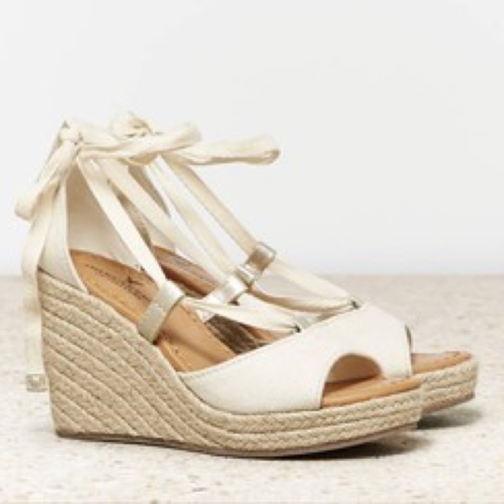 Retro AEO Canvas Ankle Wrap Wedge Sandals
